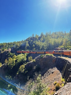 Beautiful view of a train traveling through scenic Canadian landscapes.