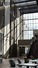 Before and after shots of a modernized industrial interior space.