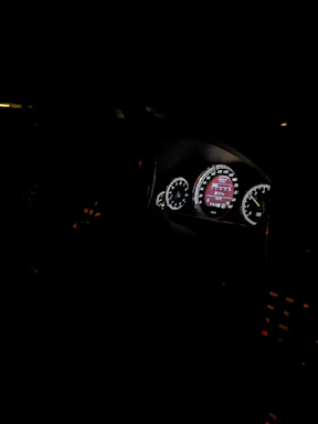 Interior car dashboard illuminated by bright, crisp Plaser LED lights with no warning lights on the panel.