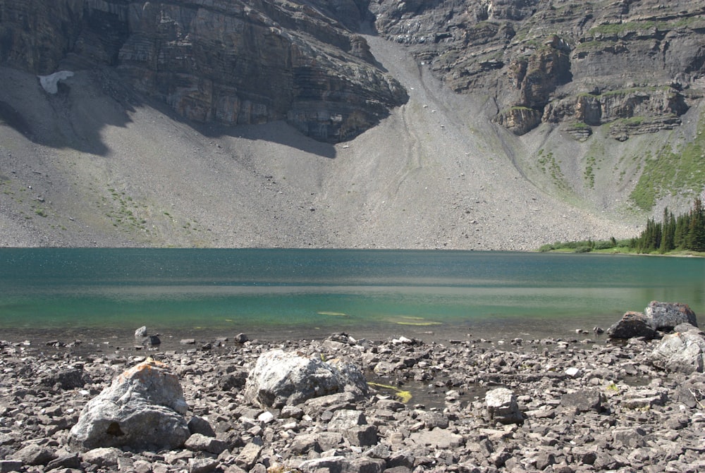 a large body of water surrounded by mountains