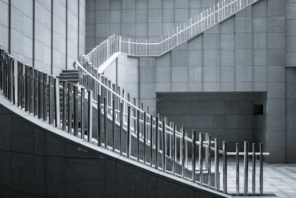 a black and white photo of a staircase