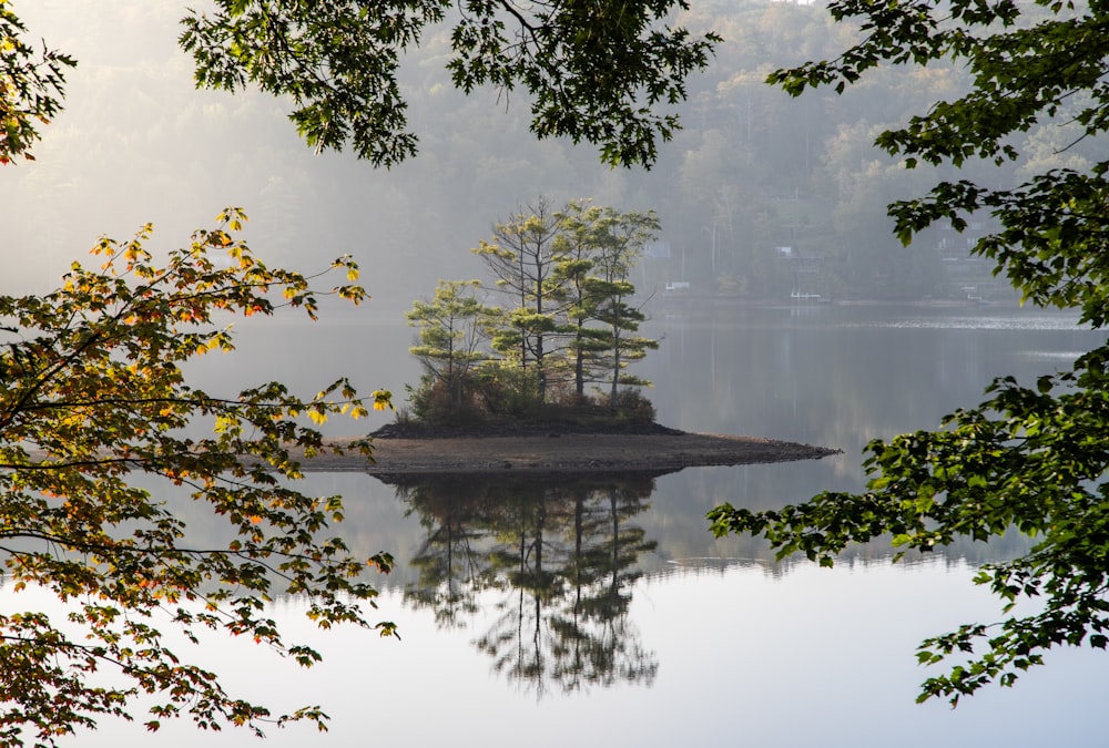 a small island in the middle of a lake