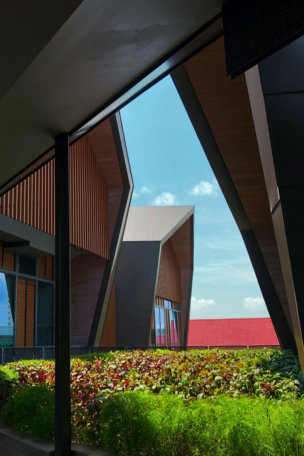 a view of a building through a window