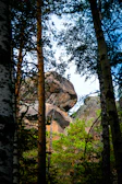 Lush greenery framing the ancient rock formations in the afternoon light.