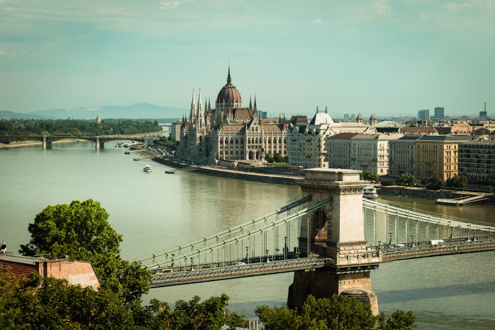 a view of a bridge over a large body of water