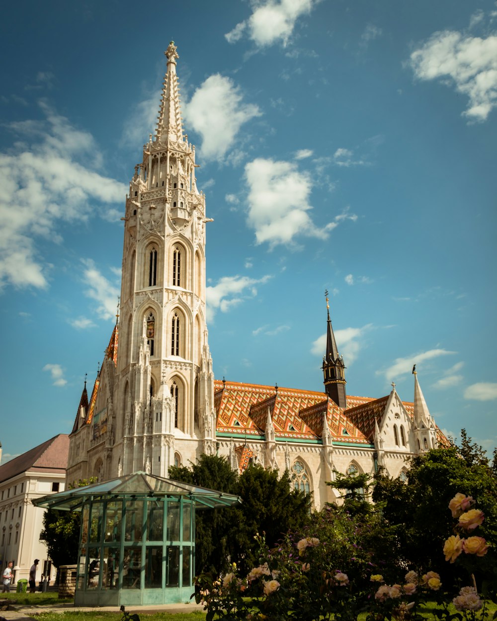 a large building with a tower and a clock on it