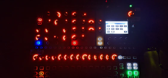 A dynamic brutalist-style radio interface with neon green and fuchsia highlights on a black background.