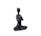 A smooth, black ceramic sculpture depicting a simplified human figure in a meditative, seated pose with an abstract, featureless design.