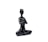 A smooth, black ceramic sculpture depicting a simplified human figure in a meditative, seated pose with an abstract, featureless design.