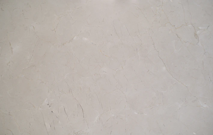 Close-up of a smooth marble slab with delicate gray veining under soft lighting