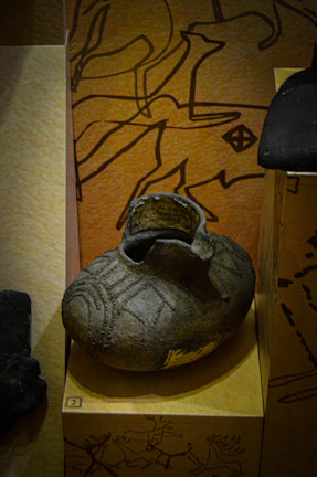 Close-up of a finely detailed pre-Columbian ceramic vessel with intricate geometric patterns.