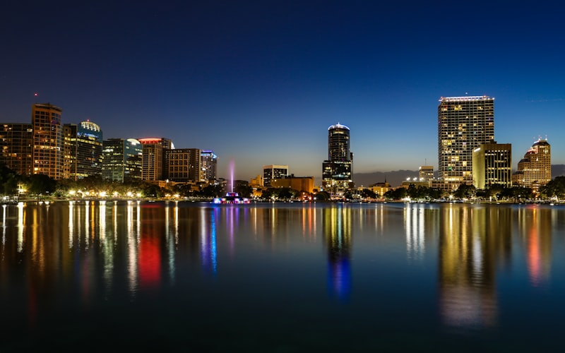 Orlando Lake Eola skyline at night