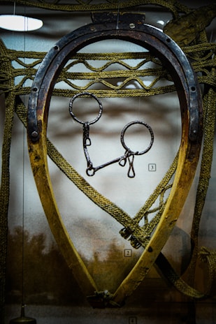 A close-up of equine-heartmerch jewelry displayed on a rustic wooden table.