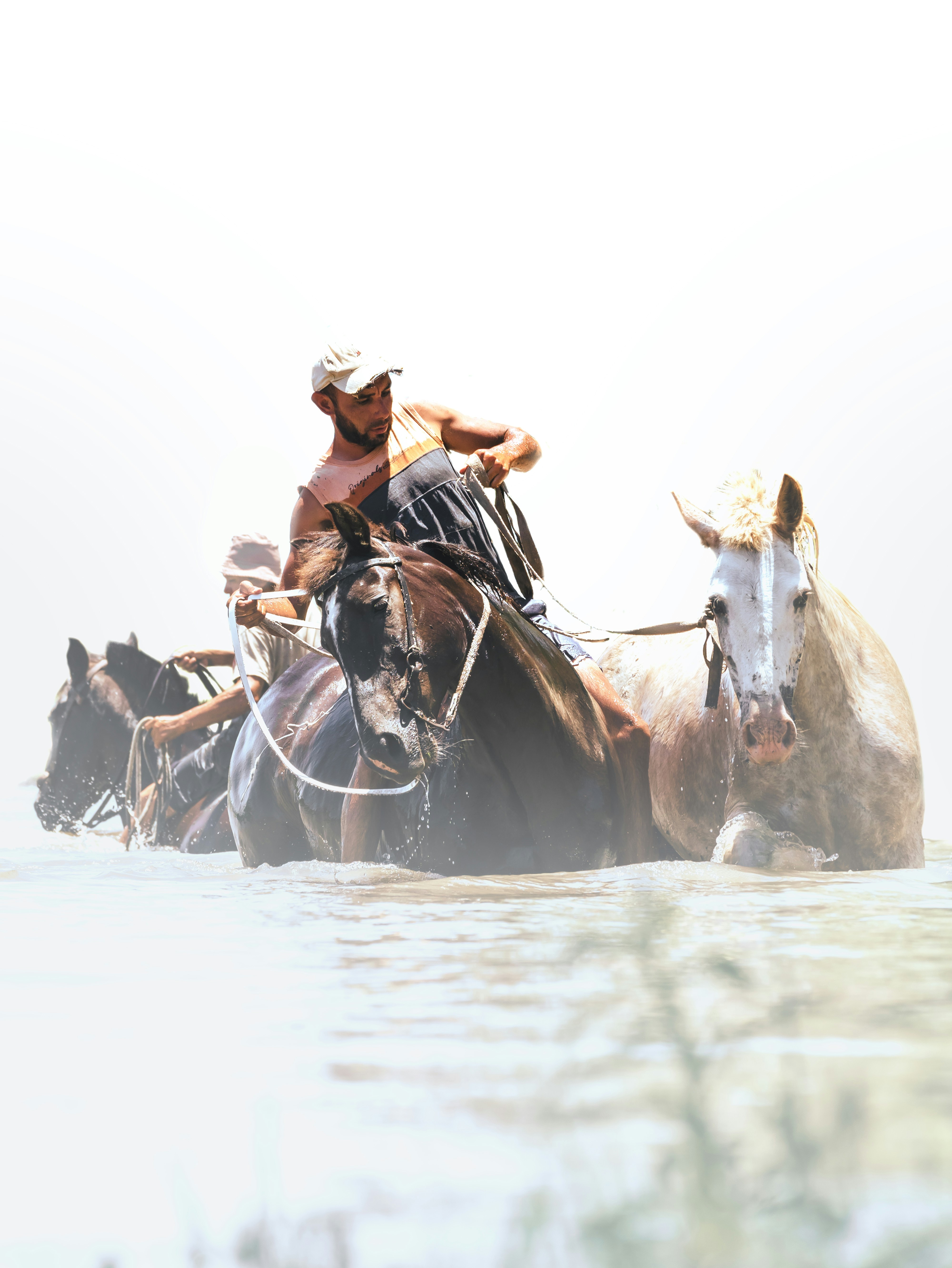 a man riding on the back of a brown horse