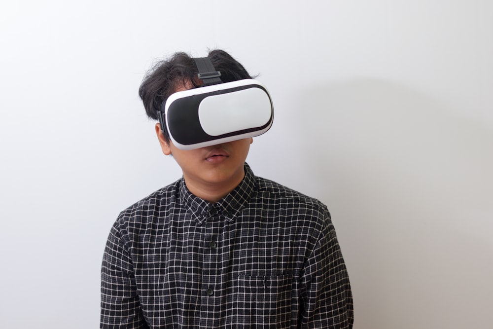 a man wearing a virtual reality headset