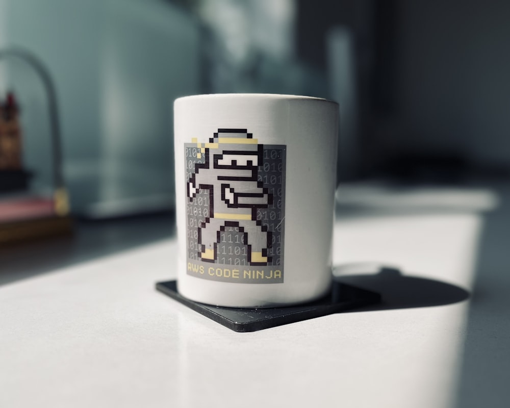 a coffee cup with a picture of a man on it