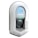 A sleek, modern electric vehicle charging device with a digital display showing charging information. The casing features a smooth white and gray finish with the brand name inscribed on the side. Various operational icons and indicators are present on the digital screen, and a power socket is positioned at the center.