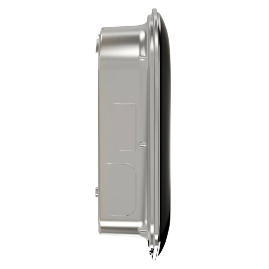 Close-up of a sleek, modern industrial design prototype with smooth metallic surfaces.