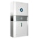 A sleek, modern energy storage unit with a digital display screen near the top and a green LED indicator below. The unit has a white and gray color scheme with a logo in the middle section.
