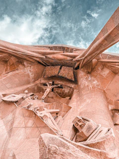 Close-up of the intricate stone carvings on the Nativity façade, showcasing Gaudí’s detailed craftsmanship.