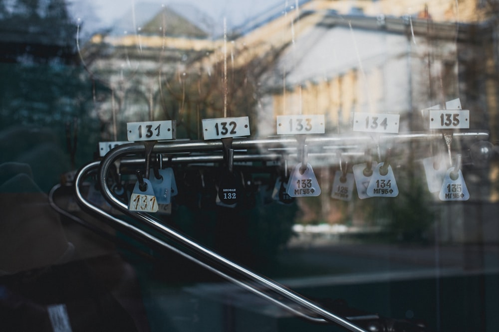 a close up of a window with a number of signs on it