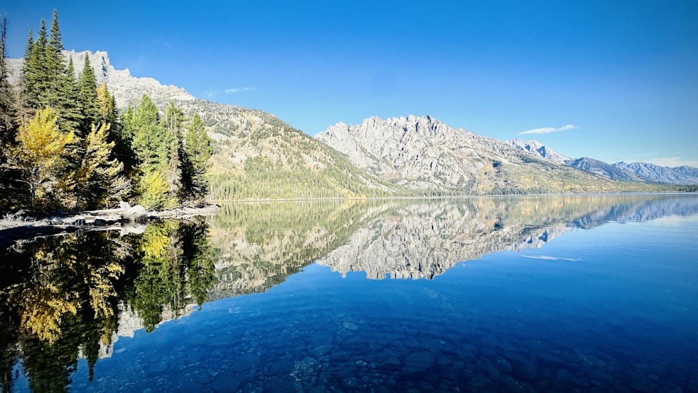 a body of water surrounded by mountains and trees