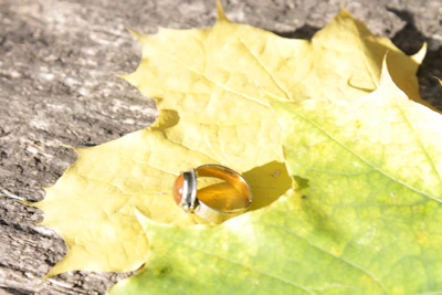 A bold ring featuring a raw amber stone with textured metal bands, photographed against a backdrop of crashing ocean waves.