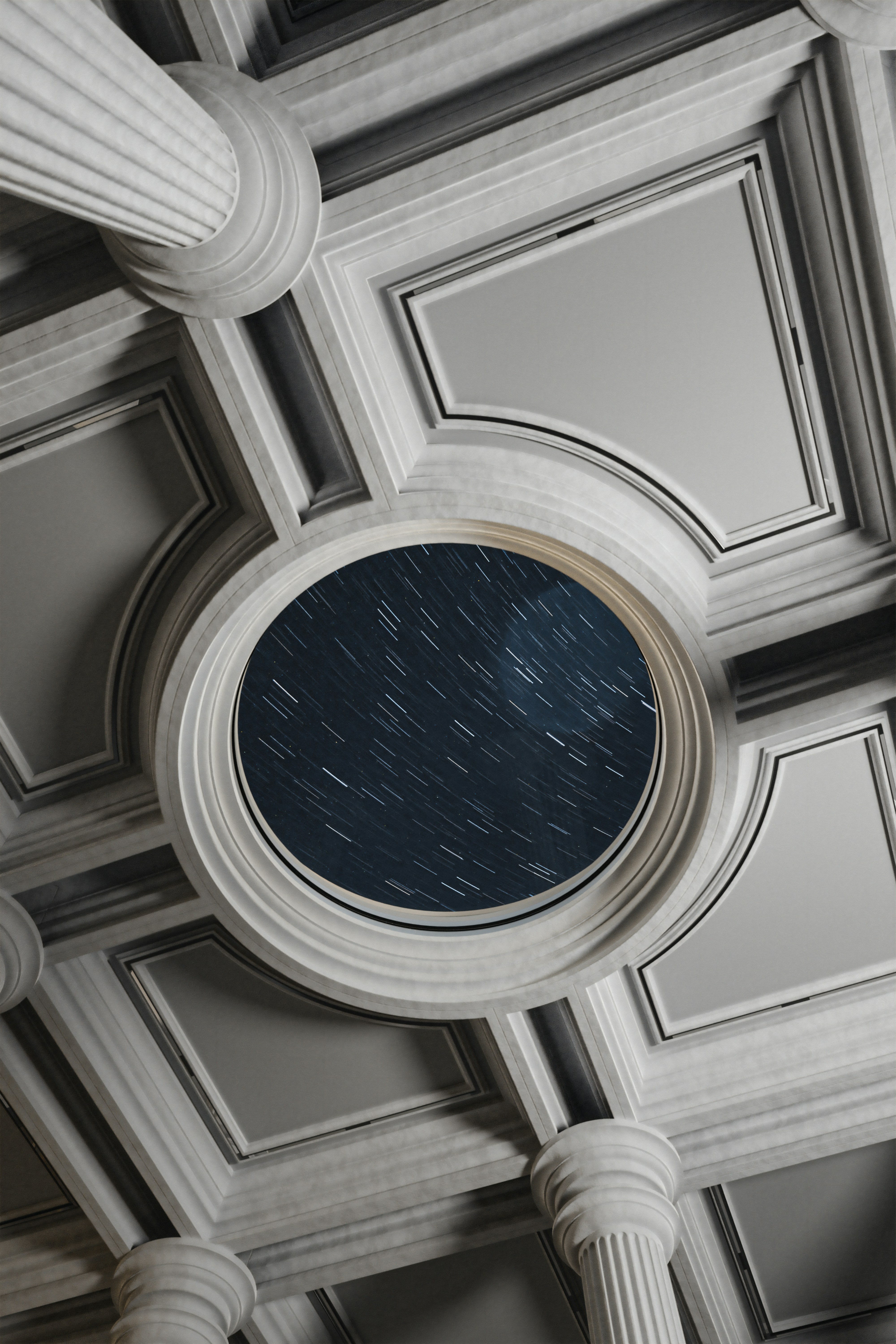 The ceiling of a building with a circular window photo – Free Digital ...