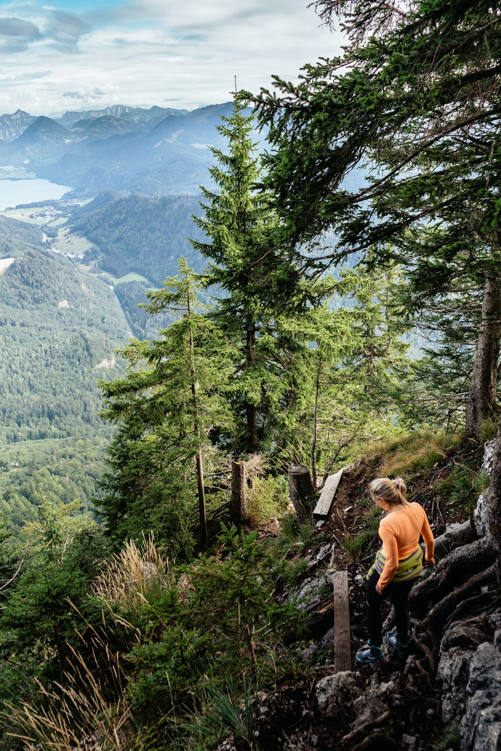 a man standing on top of a lush green hillside