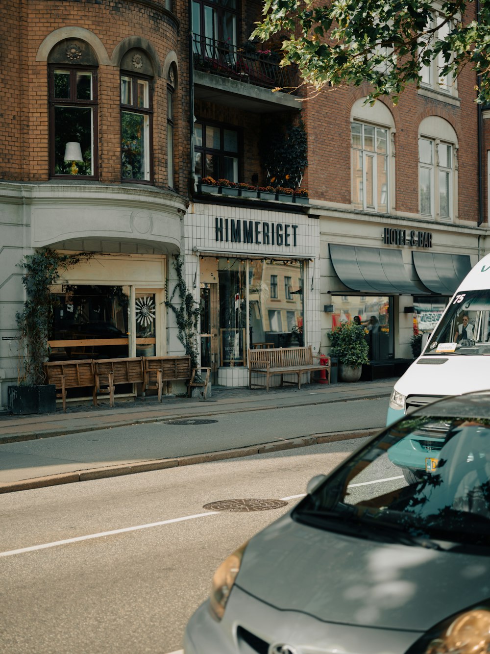 a van is parked on the side of the road