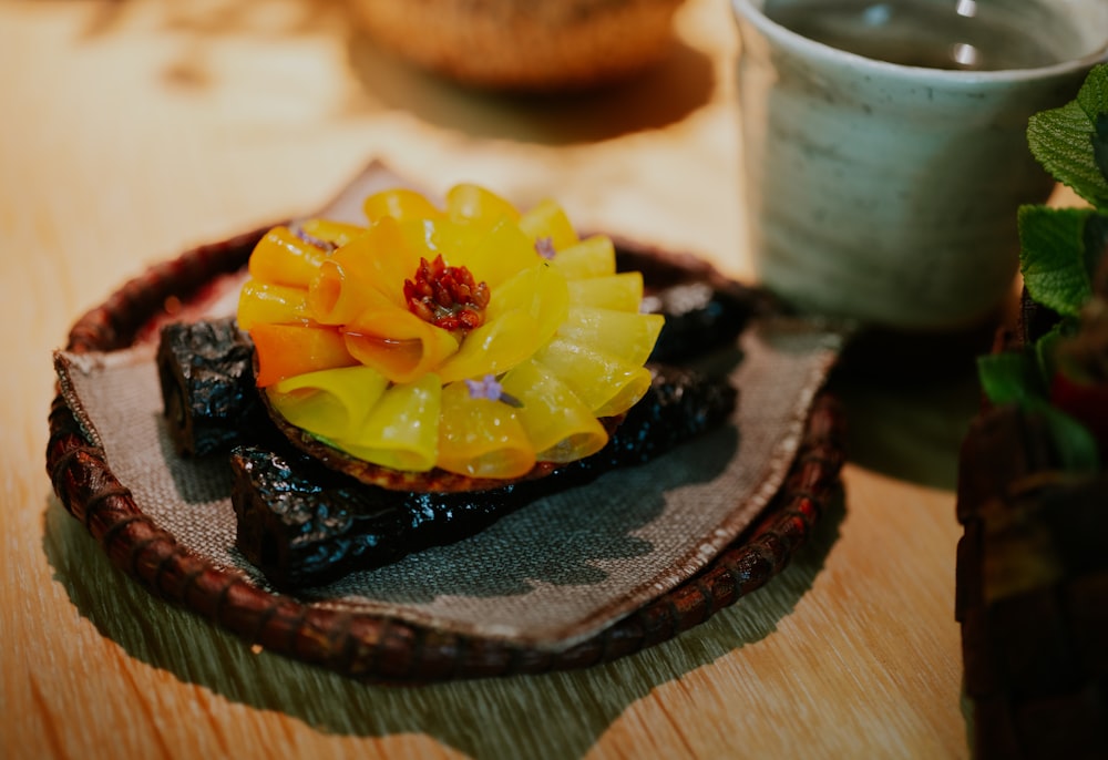 a close up of a plate of food on a table