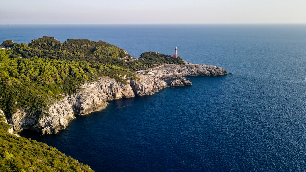 an aerial view of a small island in the middle of the ocean