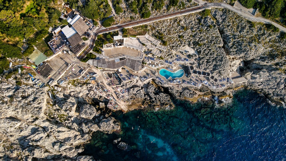 an aerial view of a large body of water