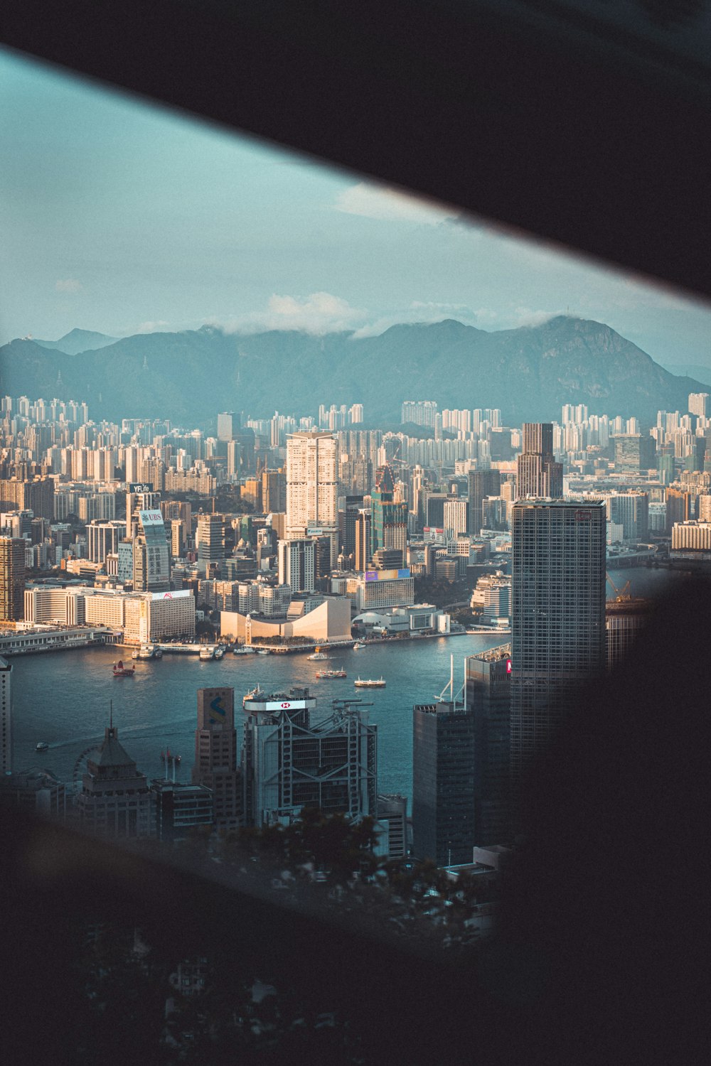 a view of a city from a plane window