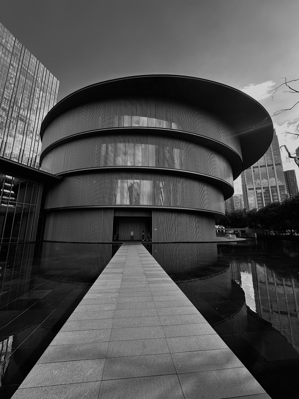 a black and white photo of a building