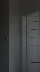 A professional technician carefully installing a modern door in a bright home interior.