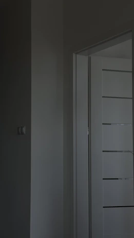 A friendly technician installing a modern automatic door in a bright home setting.