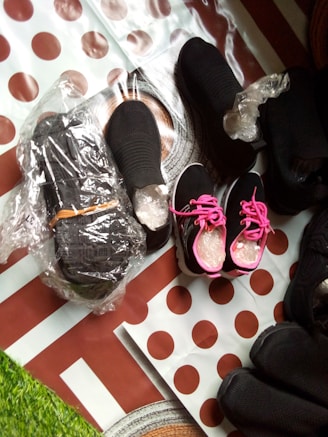 Sterile shoe covers neatly arranged on a white background