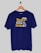 A blue t-shirt with a humorous design featuring a mustache and the text 'Baap Hota Hai!' in bold yellow and white letters. A hand holding a cigar is part of the design.