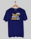 A blue t-shirt with a humorous design featuring a mustache and the text 'Baap Hota Hai!' in bold yellow and white letters. A hand holding a cigar is part of the design.