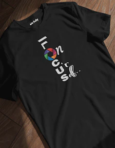 A stylish black t-shirt with a bold 'Just for Me' slogan in modern typography.