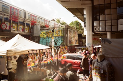 Group of travelers enjoying a private tour at a vibrant Brazilian market