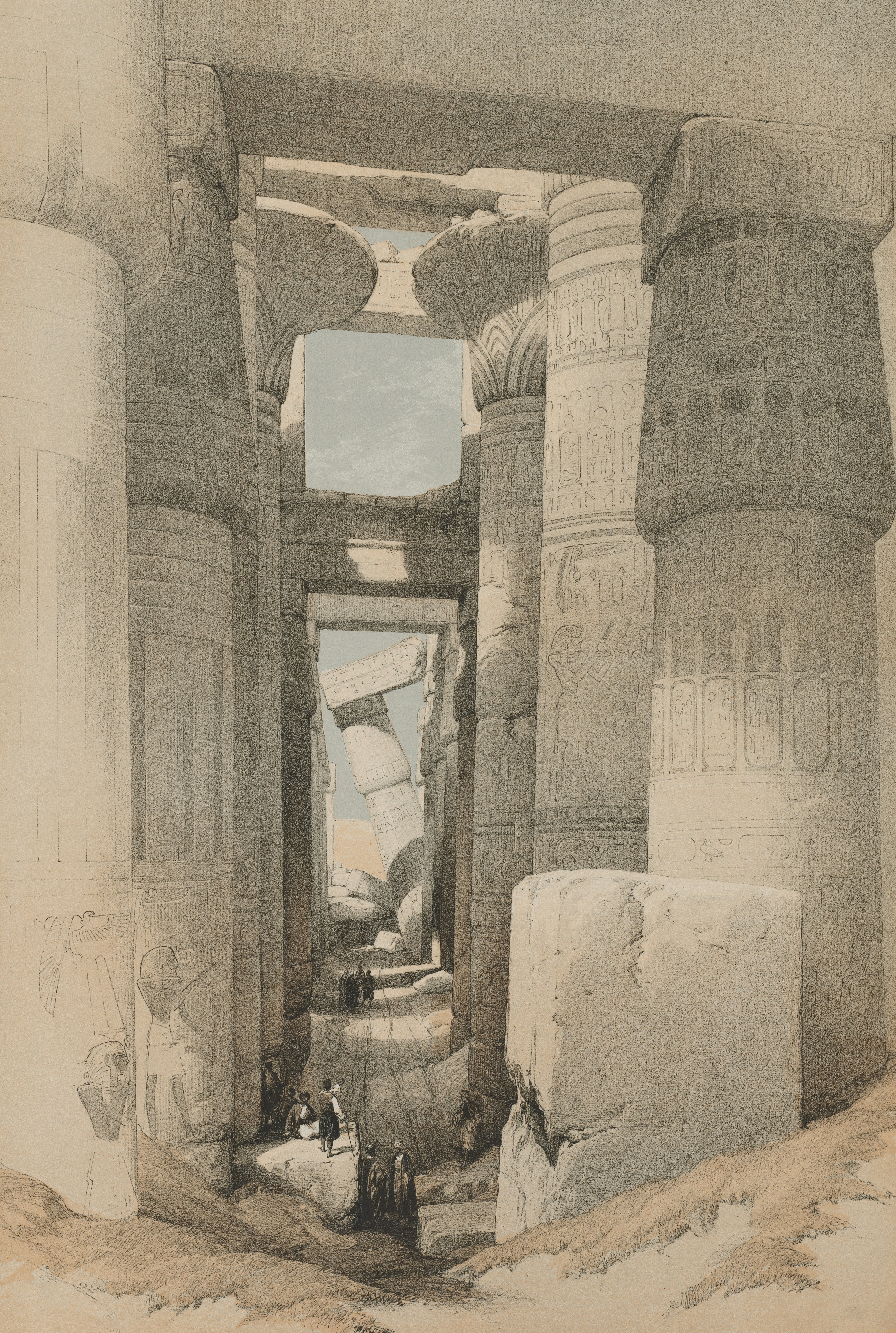 a drawing of a group of people inside of a building