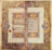 An intricately designed manuscript page featuring elaborate Arabic calligraphy bordered by symmetrical ornate patterns. The gold and blue patterns frame the text and are filled with floral motifs and geometric designs, displaying a high level of craftsmanship.