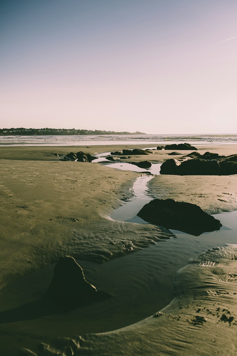 a sandy beach covered in lots of water