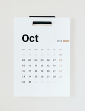 a calendar with the word oct on it