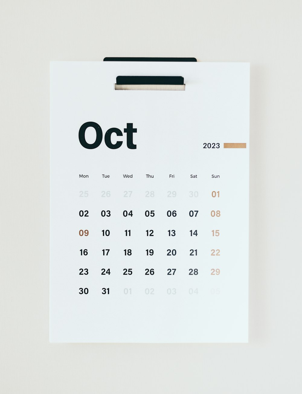 a calendar with the word oct on it