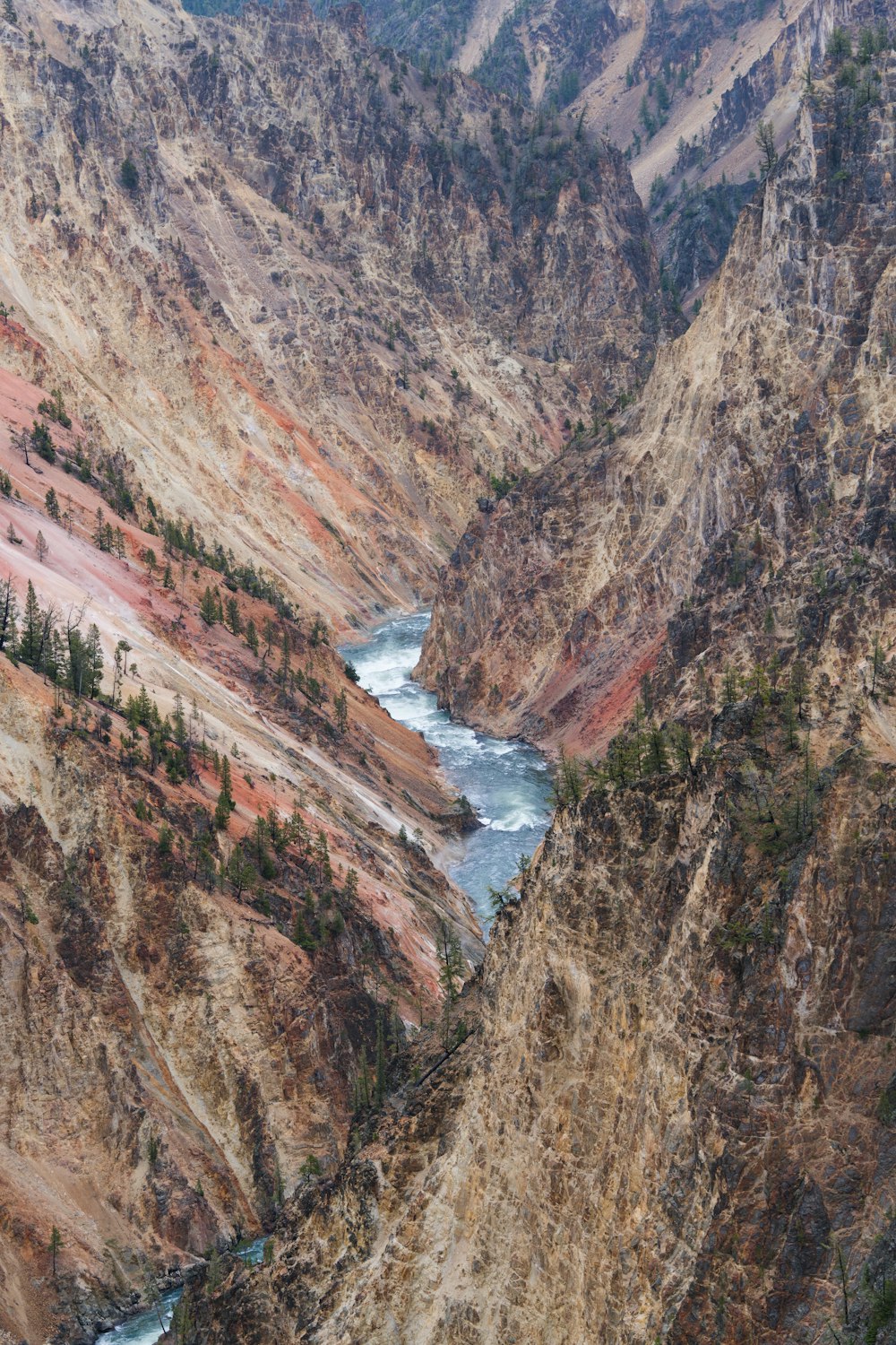 a river flowing through a canyon surrounded by mountains