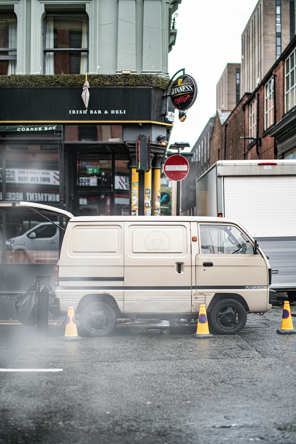 a van that is sitting in the street