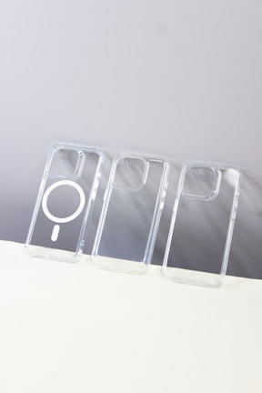Stylish transparent silicone case showcasing the iPhone’s original design with subtle magsafe rings.